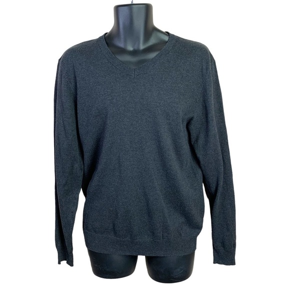 M Mens Old Navy Grey V Neck Long Pullover Sweater Academia Cotton Blend Preppy - Picture 1 of 8